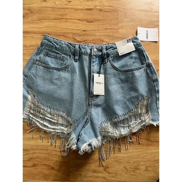 Forever 21 sparkly booty jean shorts with little diamonds, country girl see pict - Picture 1 of 5